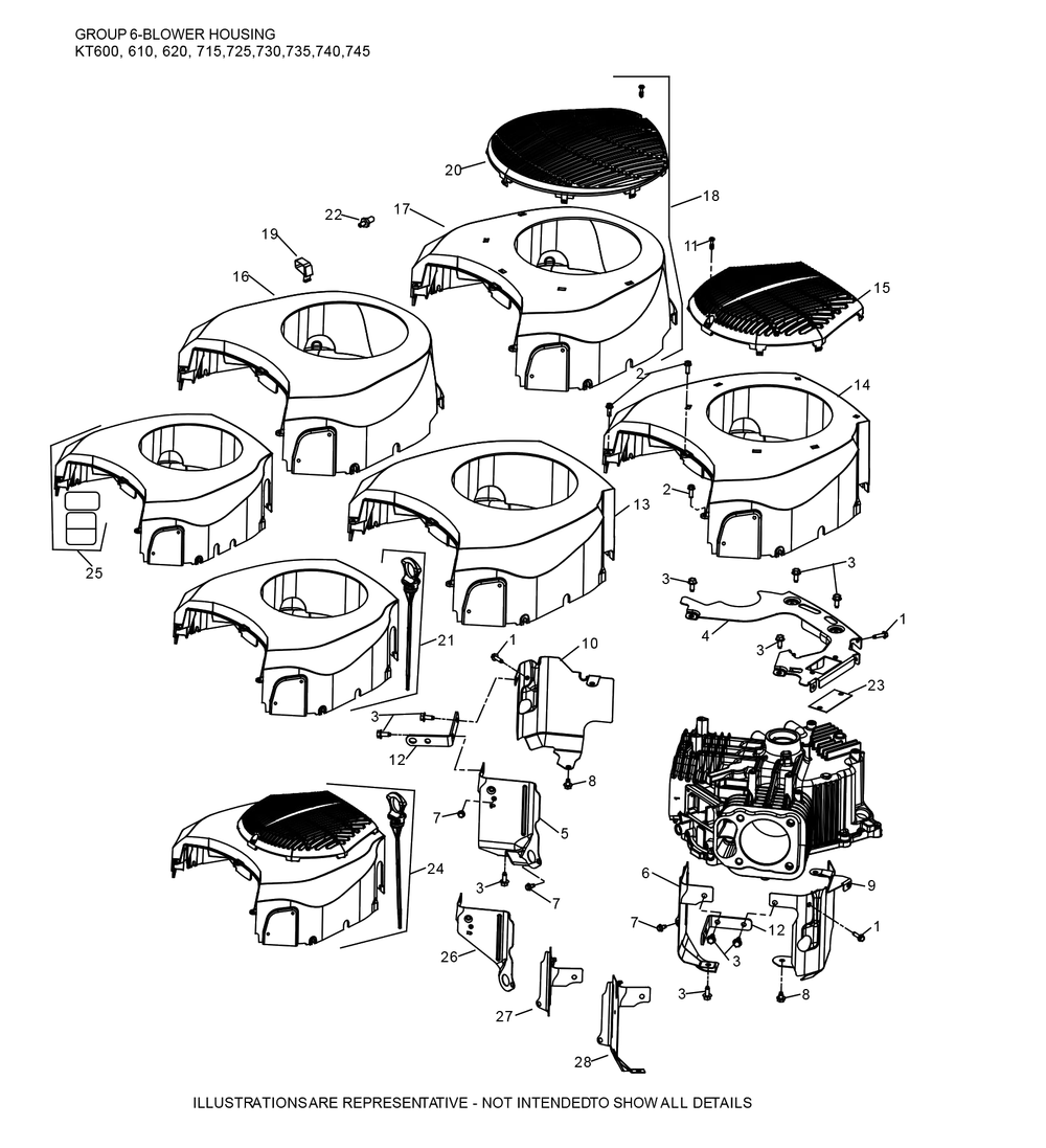 Kt745-3102 Blower Housing Diagram and Parts List for KT745-3102  Cub Cadet Lawn Tractor